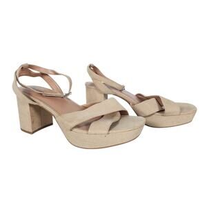 Lane Bryant Womens Sandals 10 Beige Tan Block Heel Strappy Summer Chic Comfort